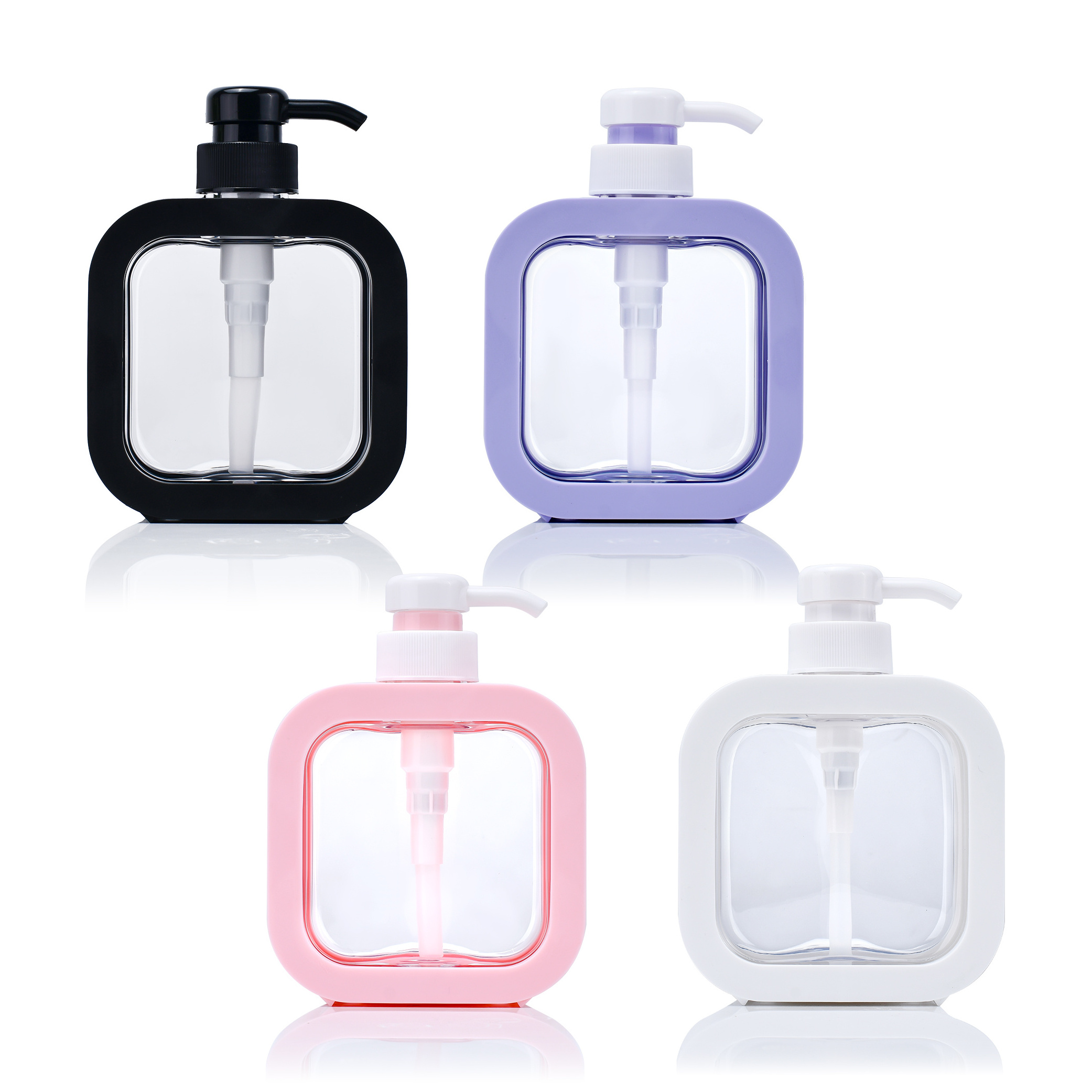 300ml Square cosmetic container pink plastic colorful hand wash liquid soap foam bottles body lotion bottle with pump