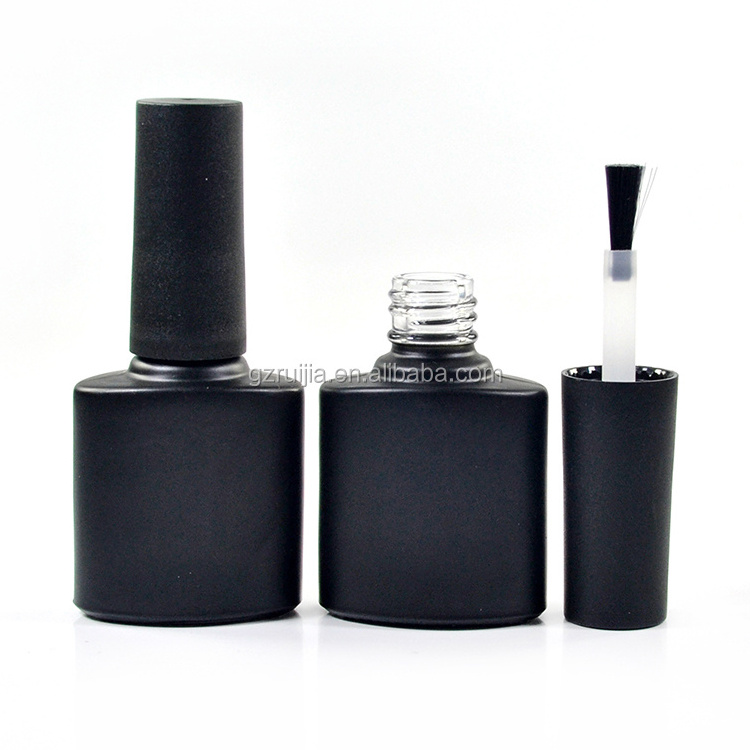 Matte frosted black square round 5ml 7ml 10ml 11ml 13ml 14ml 17ml empty glass UV gel nail polish bottle with black lid