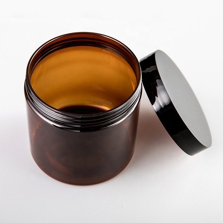 Wholesale cosmetic food packaging 100ml 150ml 200ml 250ml 300ml amber black pet plastic cosmetic cream jar with white black lid