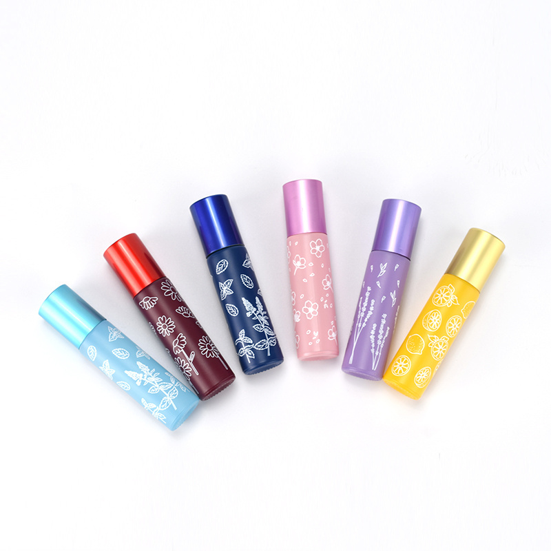 Custom 10ml matte rainbow color essential oil perfume glass roll on bottle with stainless steel ball