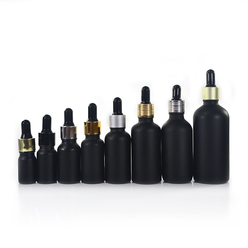 Essence oil  skin care massage oil 15ml 20ml 30ml 50ml 100ml 120ml matte frosted black glass dropper bottle