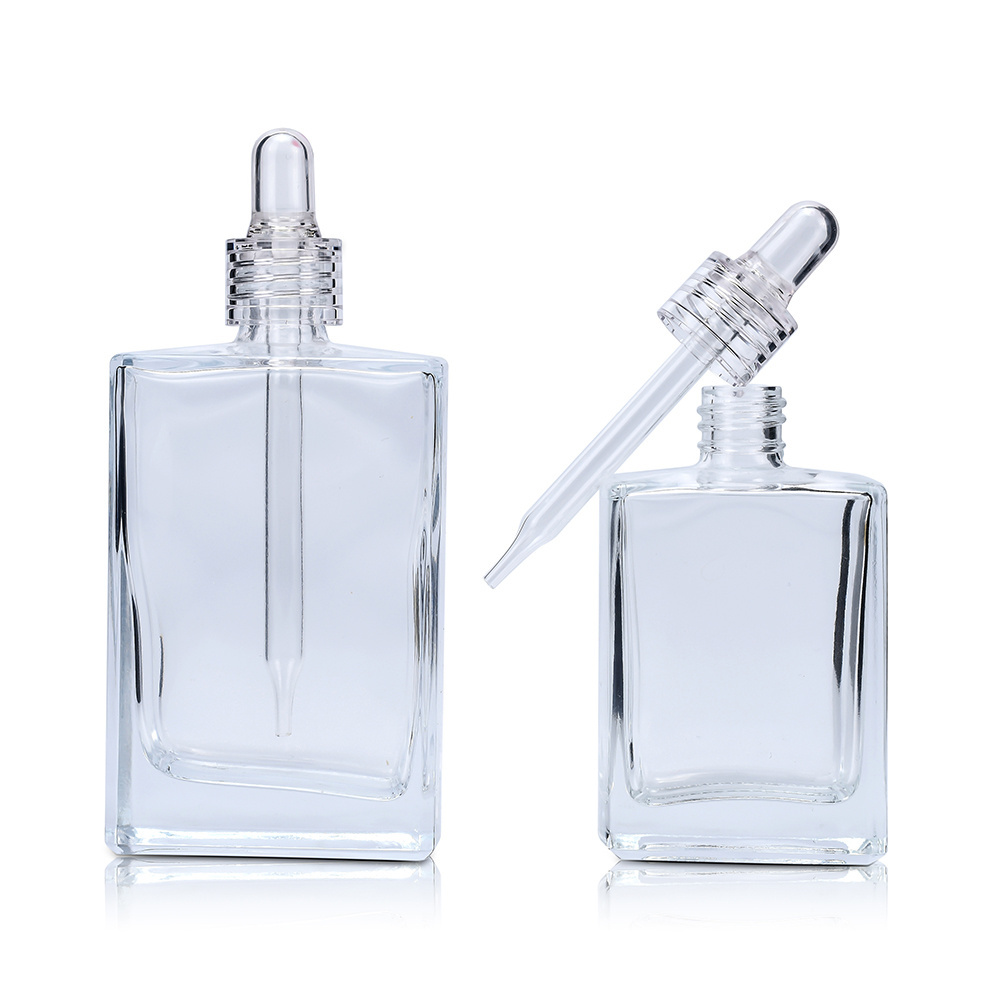 15ml 30ml 50ml 100ml Empty Clear Flat Square Rectangle Cosmetic Glass perfume Dropper Oil Serum Bottle