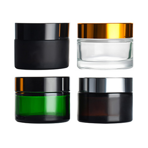 New product 5g 10g 15g 30g 50g 100g matte black clear amber glass cream jar with gold black sliver  aluminium Cap