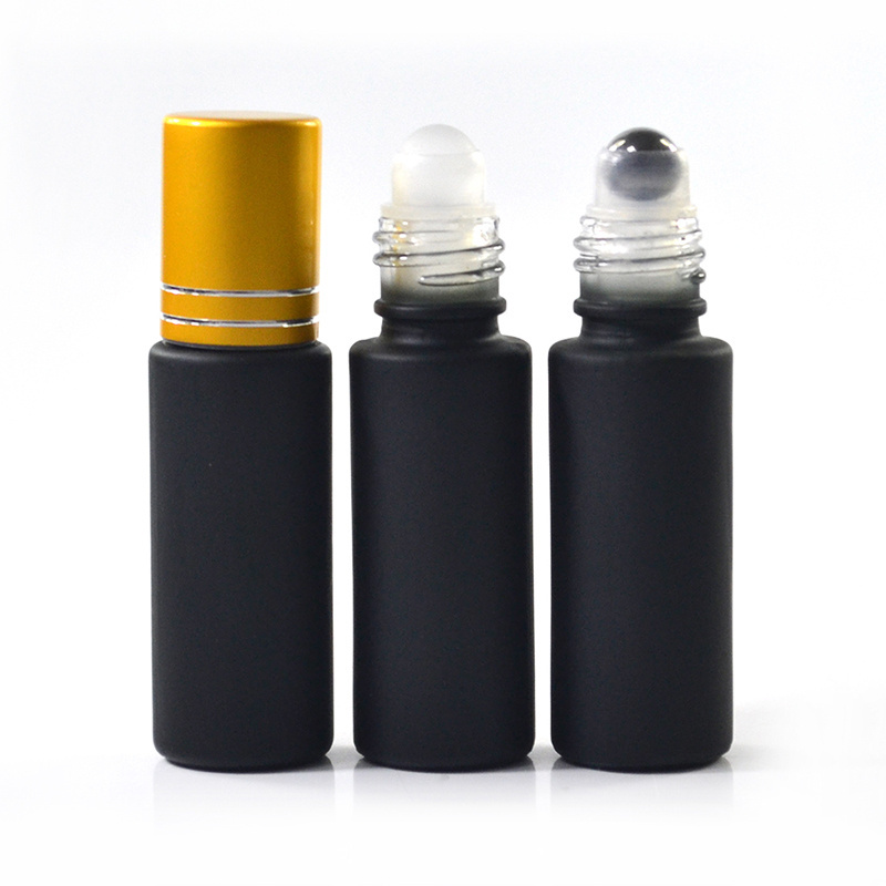 4ml 6ml 8ml 10ml steel roller ball perfume essential oil frosted matte black glass roll on bottle with aluminum cap