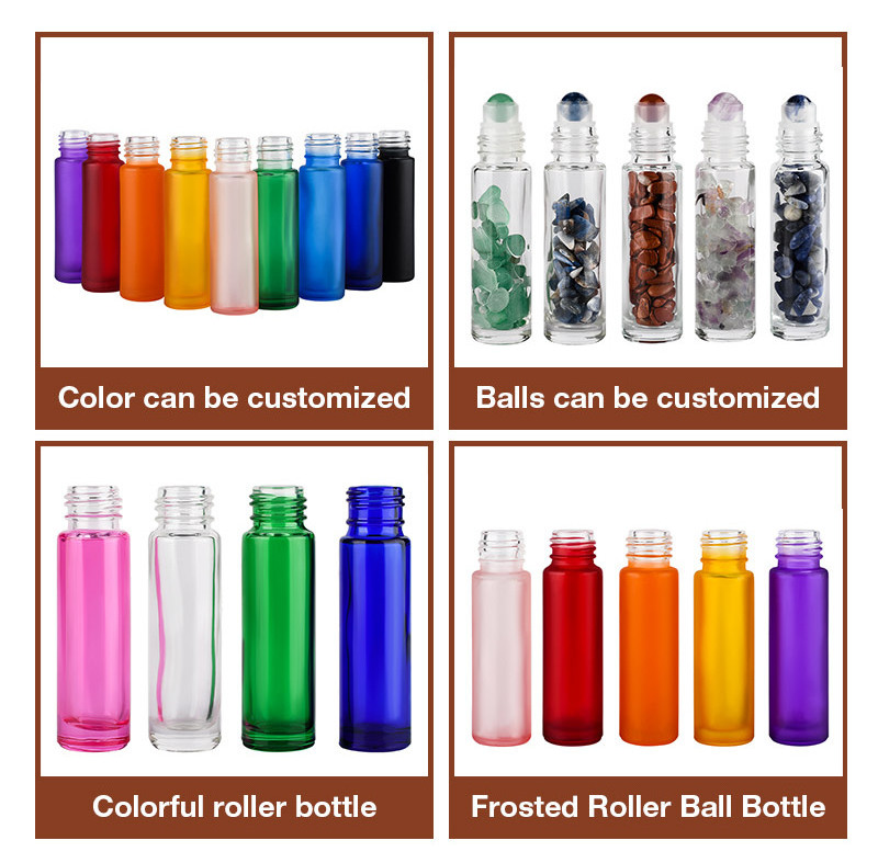 5ml 10ml 15ml clear amber blue green frosted glass essential oil perfume roll on bottles with bamboo wood lid