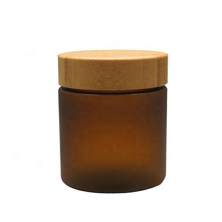 New product natural frosted amber clear pet plastic body butter cosmetic cream jar with bamboo lid