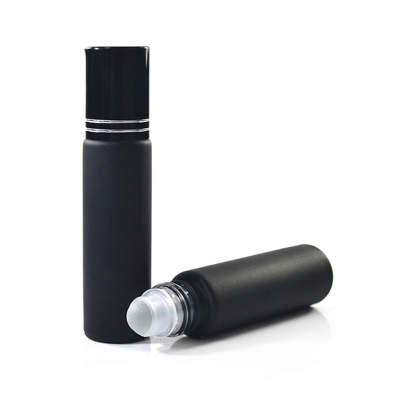 4ml 6ml 8ml 10ml steel roller ball perfume essential oil frosted matte black glass roll on bottle with aluminum cap