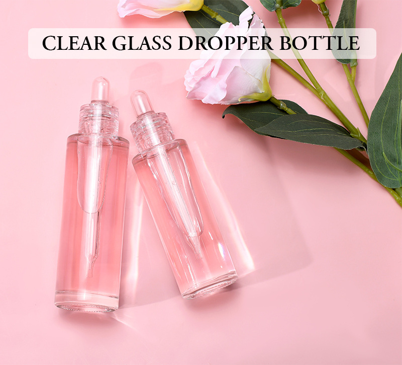 Cosmetic Skin Care Packaging 20ml 30ml Clear Cylinder Hair Beard Essential Oil Serum Glass Dropper Bottle