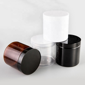 Wholesale cosmetic food packaging 100ml 150ml 200ml 250ml 300ml amber black pet plastic cosmetic cream jar with white black lid