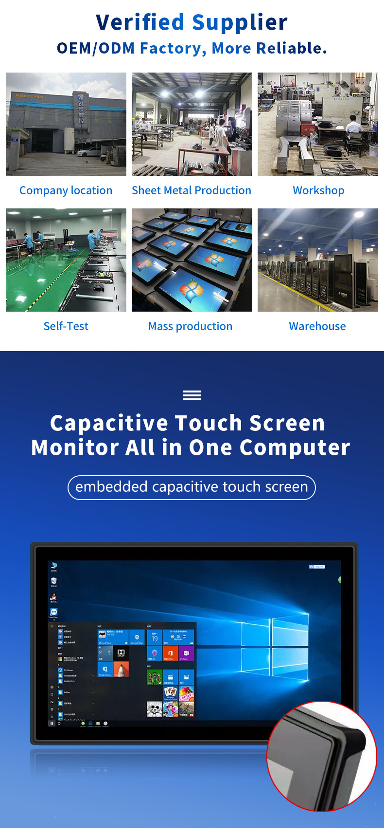 Ultra-thin PC Industrial Monitors 12 13.3 15.6 21.5 32 Inch LCD Open Metal Frame Capacitive Monitor Touch Screen