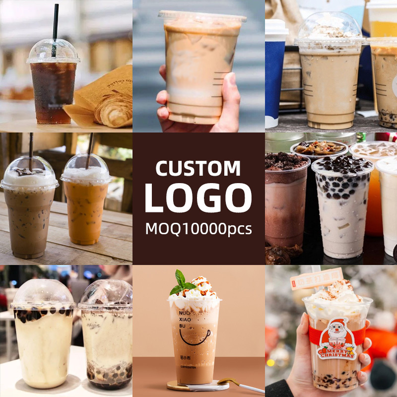 custom plastic cups with lids 12 16 20 24 oz disposable pet plastic lemonade dabba coffee cup boba bubble tea cup vasos plastico