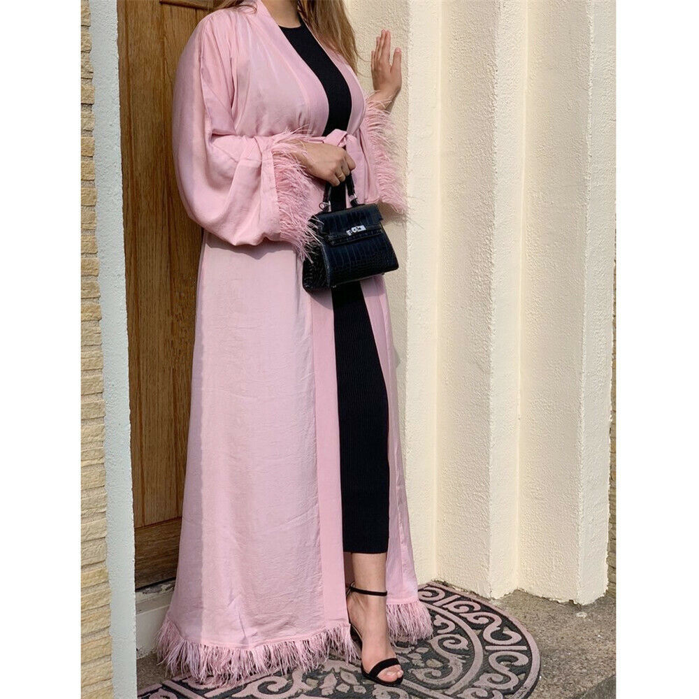 Dubai Open Cardigan Long Abaya Muslim Women Kaftan Jilbab Islamic Arab Robe Gown