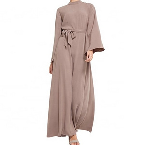 Women's Belted Kimono Dress Long Muslim Abaya Casual Plain Dyed Dress with Burqa Designs Abaya