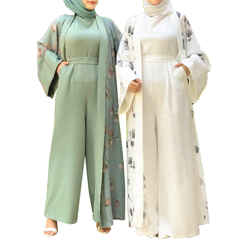 Hot Sale 2pcs sets Abaya Supplier Long Sleeve Ladies Arabic Islamic Clothing abaya women muslim dress dubai with Jumpsuits