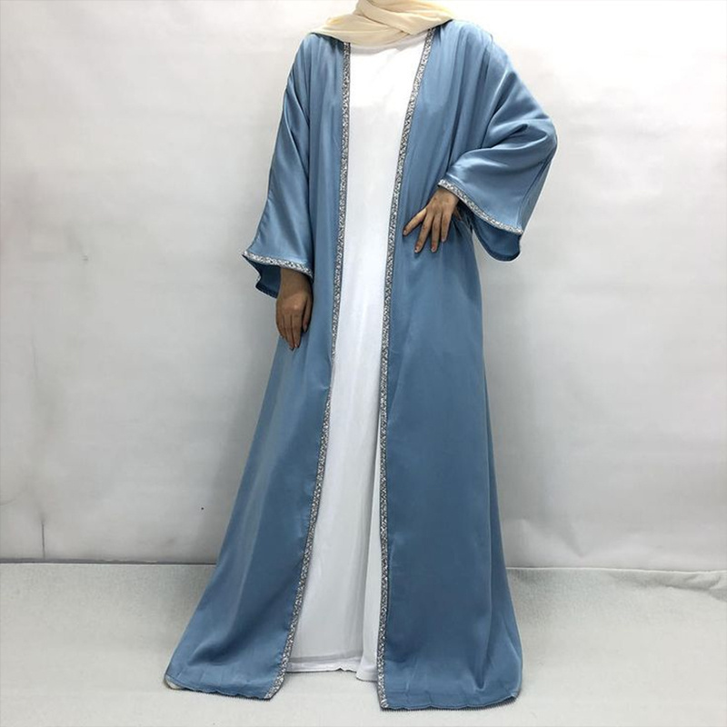 New Design Eid Dubai Islamic Modest Abaya Women Muslim Dress Inner Slip Dress Abaya Set Diamond Satin Silk Open Abaya