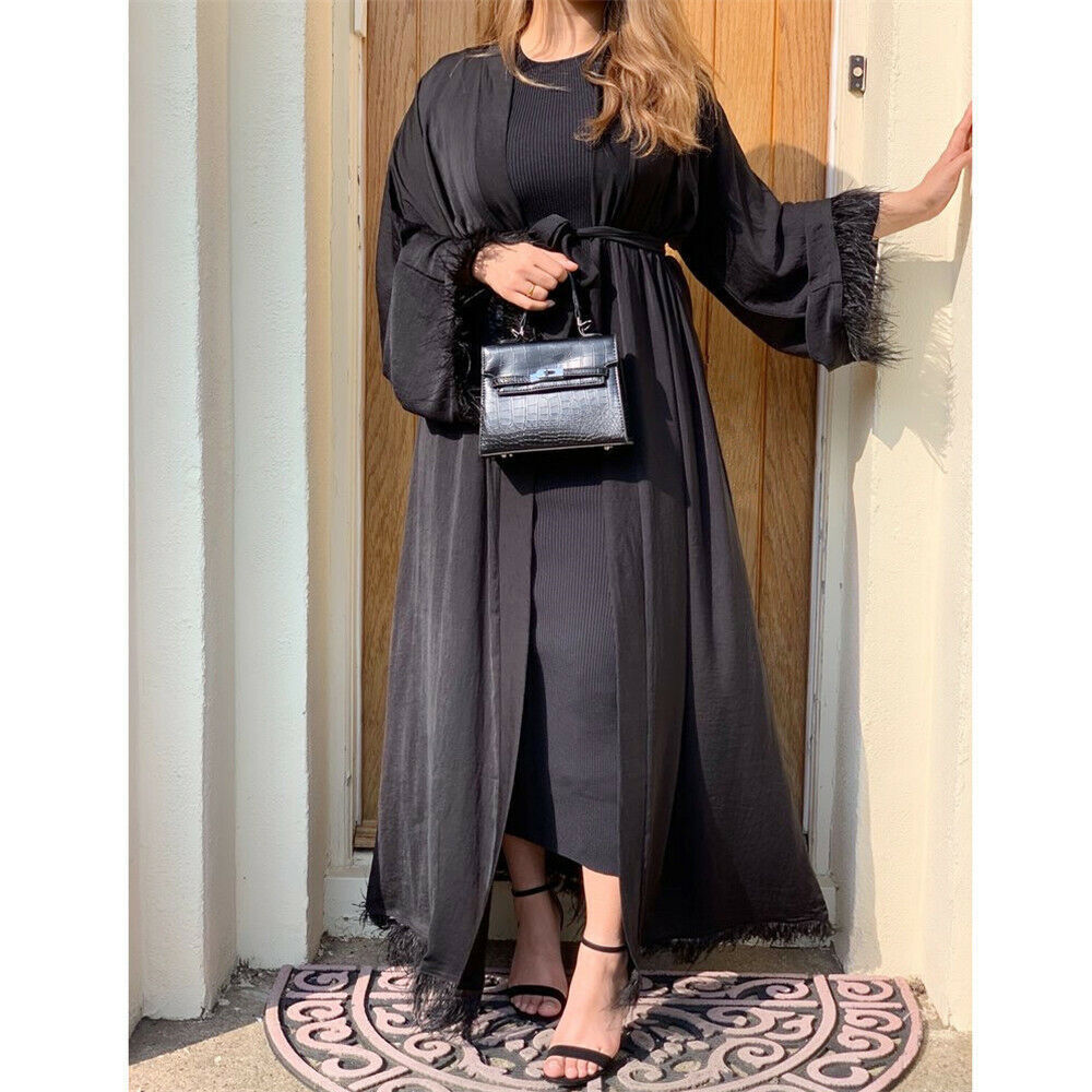 Dubai Open Cardigan Long Abaya Muslim Women Kaftan Jilbab Islamic Arab Robe Gown