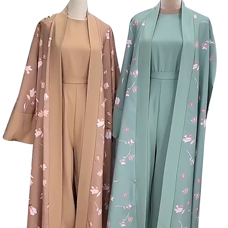 Hot Sale 2pcs sets Abaya Supplier Long Sleeve Ladies Arabic Islamic Clothing abaya women muslim dress dubai with Jumpsuits