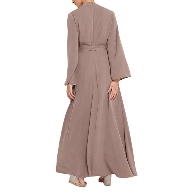 Women's Belted Kimono Dress Long Muslim Abaya Casual Plain Dyed Dress with Burqa Designs Abaya