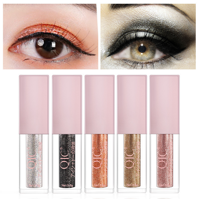 QIC Eye Shadow Pearlescent Diamond Eye Shadow Liquid 8-color Sequins MakeUp Smooth Mini Fine Brush Eyeliner Shine