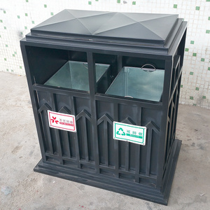 Wholesale double outdoor trash can black steel rubbish bin metal trash bin for commercial area