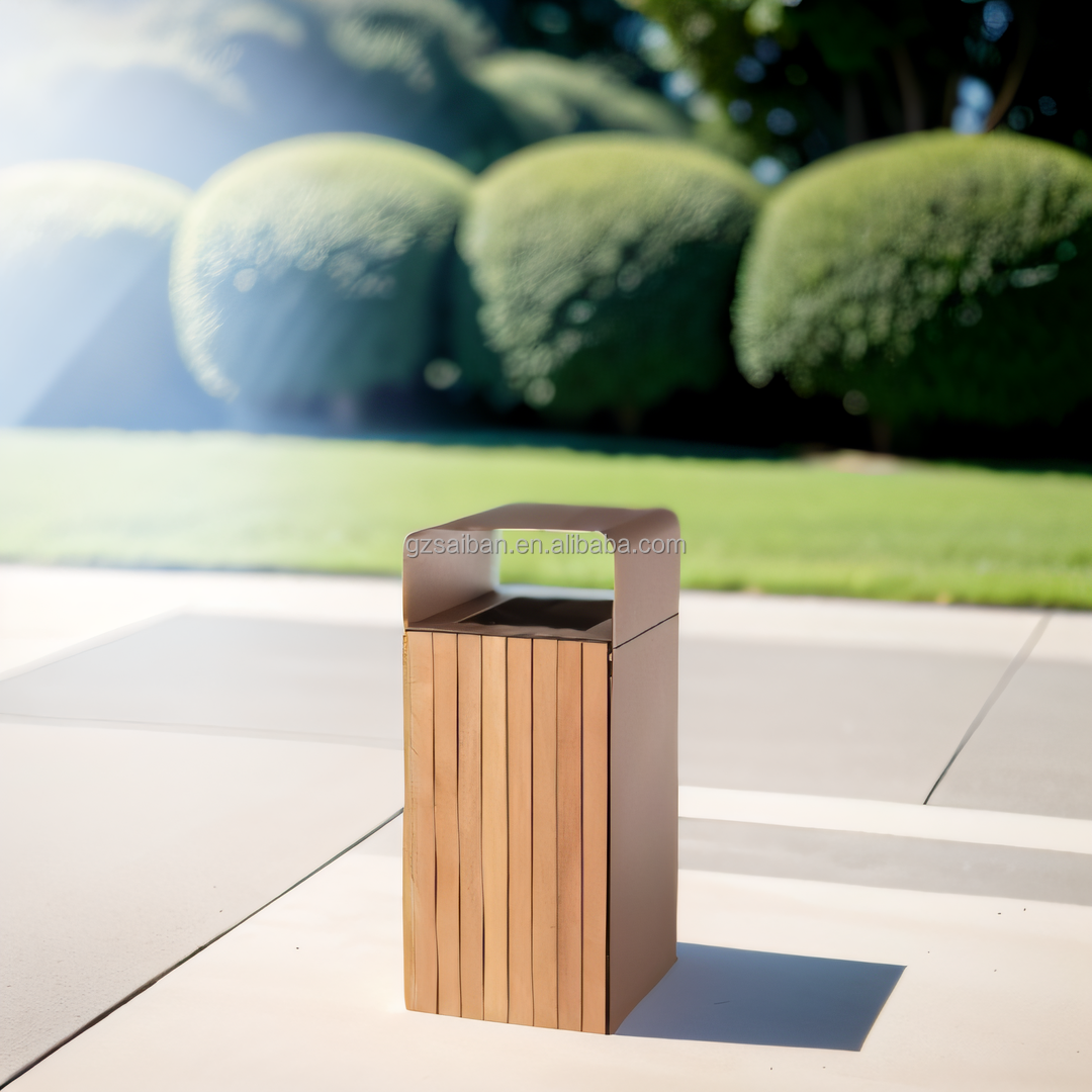 New arrival outdoor timber bin Street-side garbage can steel garbage bin metal trash can with lock and cover