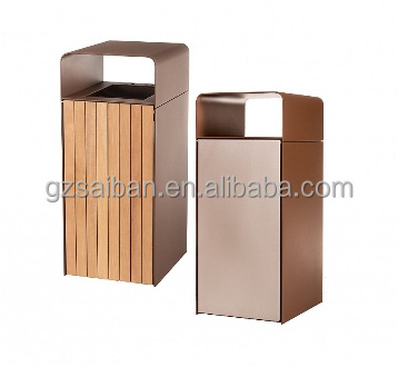 New arrival outdoor timber bin Street-side garbage can steel garbage bin metal trash can with lock and cover