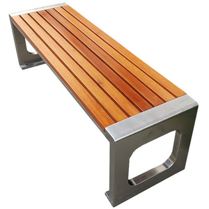 Modern outdoor wooden bench steel metal seating bench patio park bench with teak wood for sale