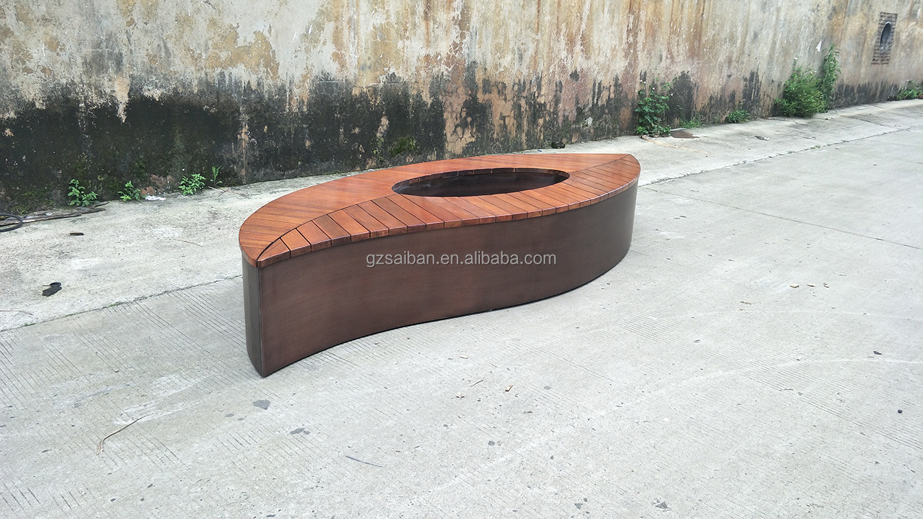 Decorative leaf shaped outdoor bench seat outdoor planters wood park bench with flower box