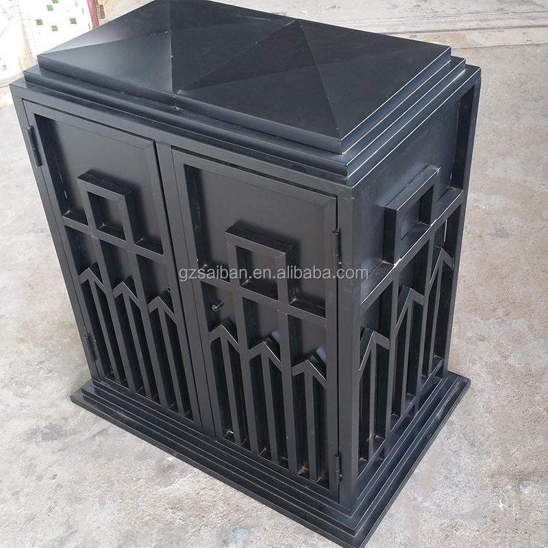 Wholesale double outdoor trash can black steel rubbish bin metal trash bin for commercial area