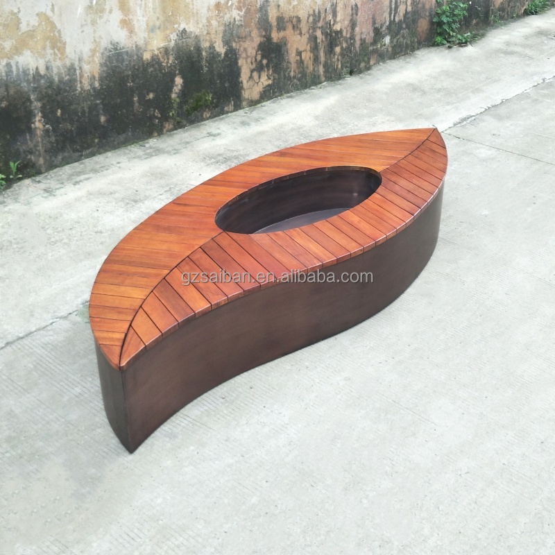 Decorative leaf shaped outdoor bench seat outdoor planters wood park bench with flower box