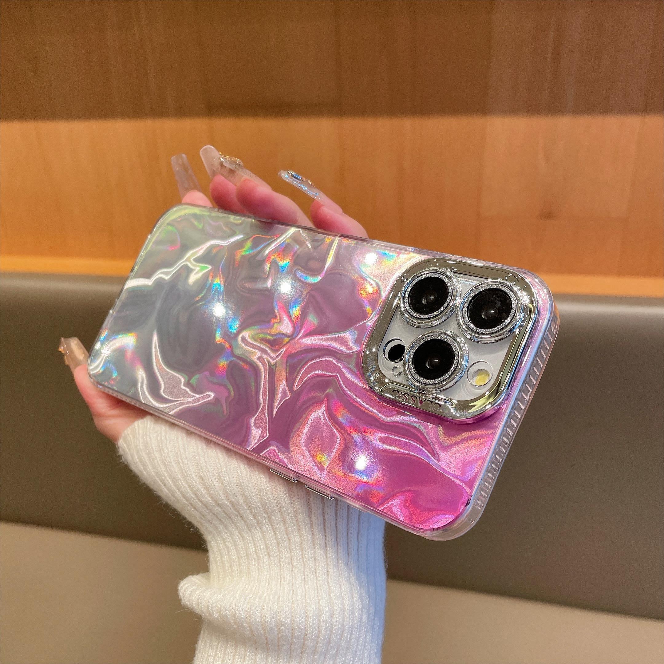 Glossy phone case with lens protect for iPhone15 glitter bling mobile phone bags and cases for iPhone 15 14 13 12 11