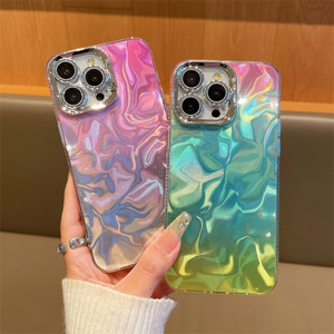 Glossy phone case with lens protect for iPhone15 glitter bling mobile phone bags and cases for iPhone 15 14 13 12 11