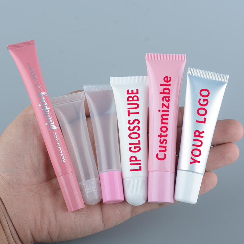 Custom High Quality Unique Lipgloss Tube Empty Cosmetic Container Packaging Clear Pink 10g 15g Squeeze 10ml Lip gloss Tube