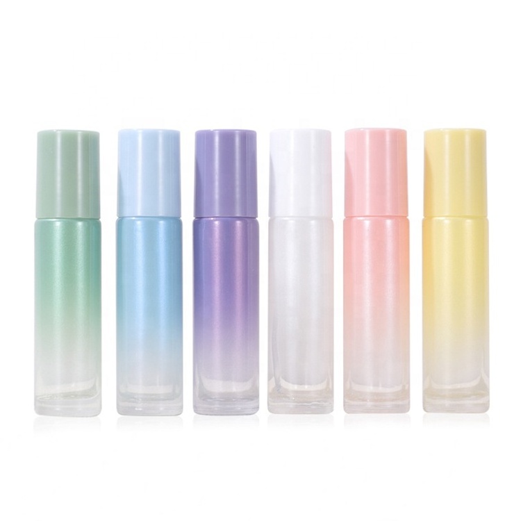 10ml Empty Pearlescent Iridescent Glass Aromatherapy Perfume Essential Oil Roll On Roller Bottle with Plastic Cap