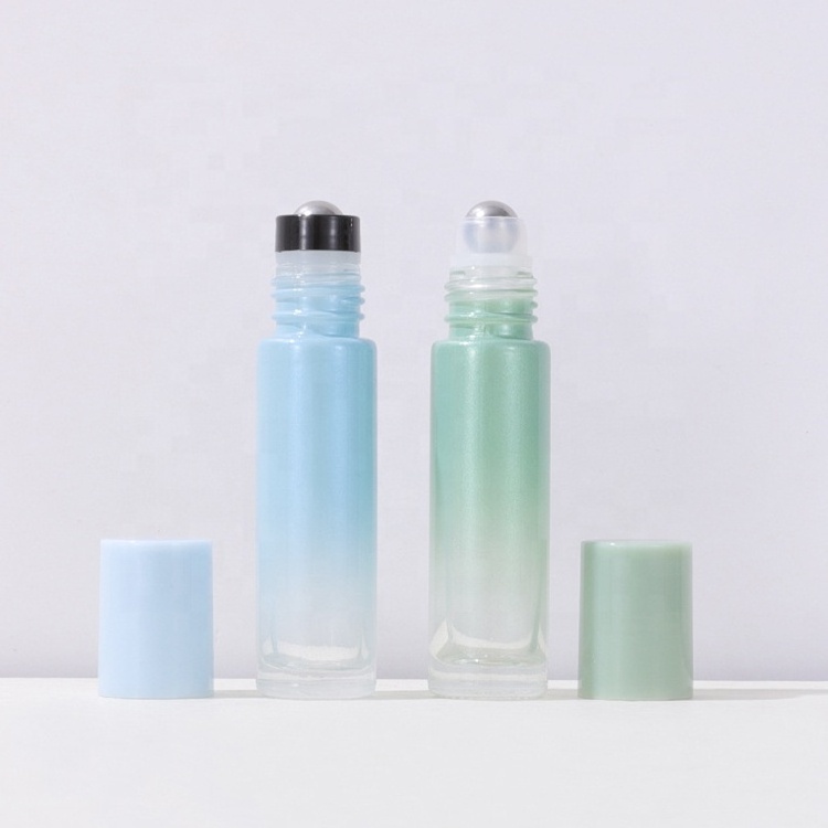 10ml Empty Pearlescent Iridescent Glass Aromatherapy Perfume Essential Oil Roll On Roller Bottle with Plastic Cap