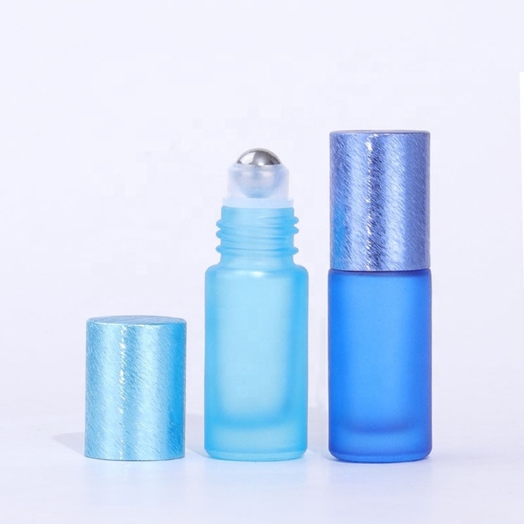 5ml Frosted Rainbow Color Glass Essential Oil Roll On Roller Bottle with Brushed Aluminum Cap