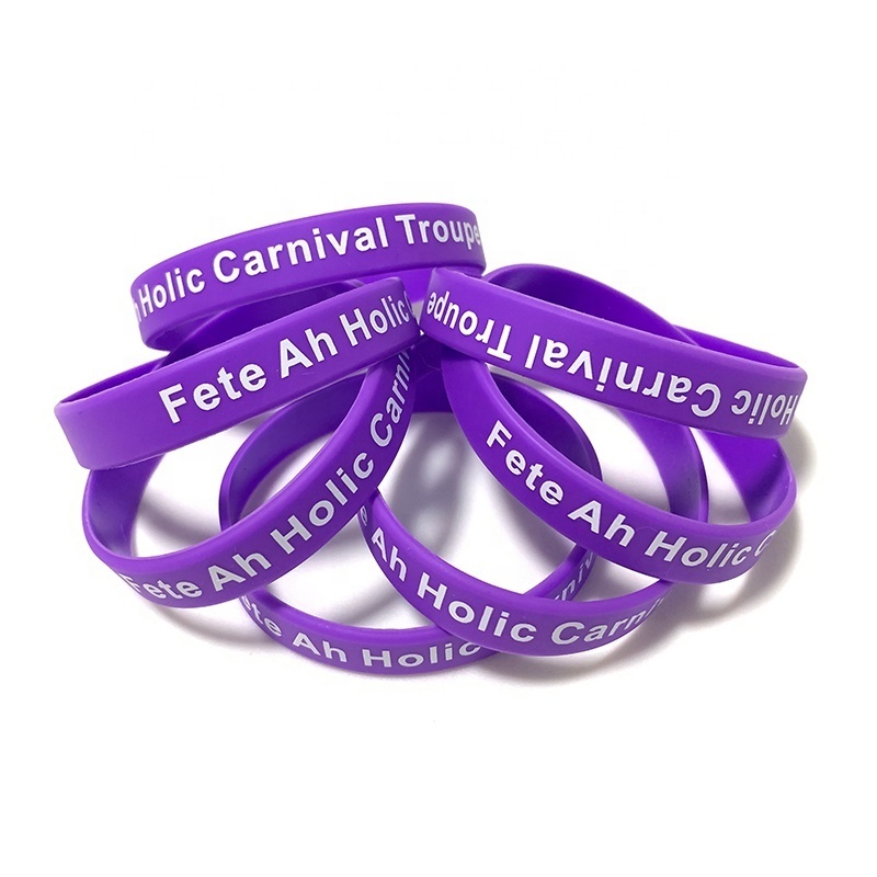 Personalized Party Events Purple Silicon Wrist Bands Custom Printed Brand Rubber Silicone Wristbands