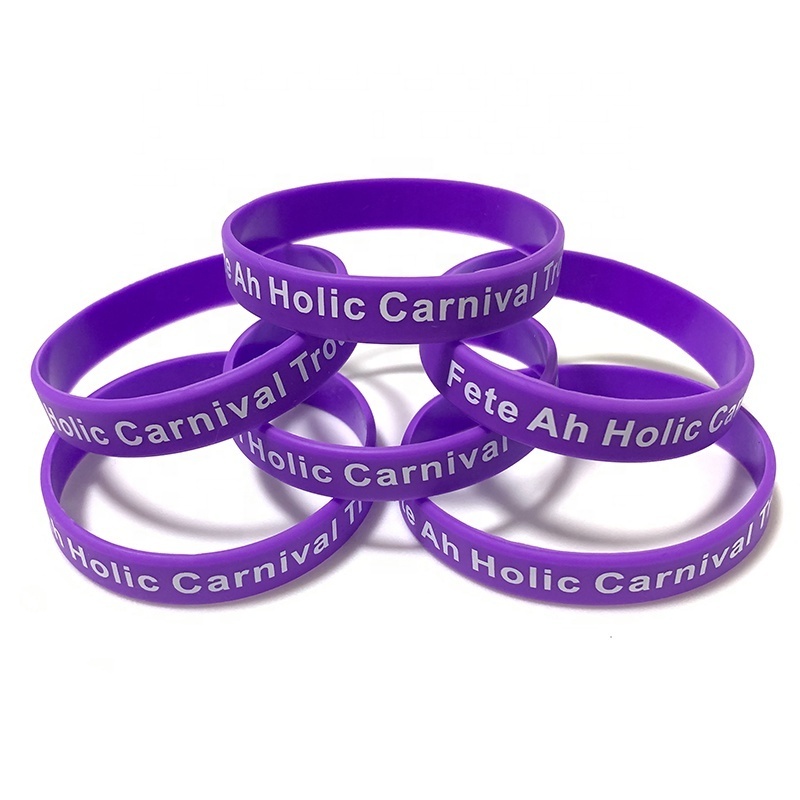 Personalized Party Events Purple Silicon Wrist Bands Custom Printed Brand Rubber Silicone Wristbands