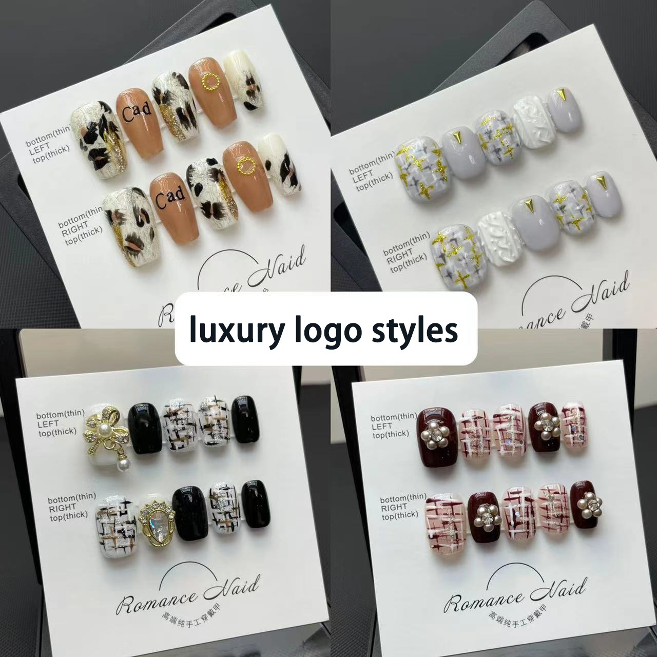 Acrylic Handmade Press On Nails Luxury Logo Artificial Fingernails Wholesale French Tips High Quality Thick Reusable Nails