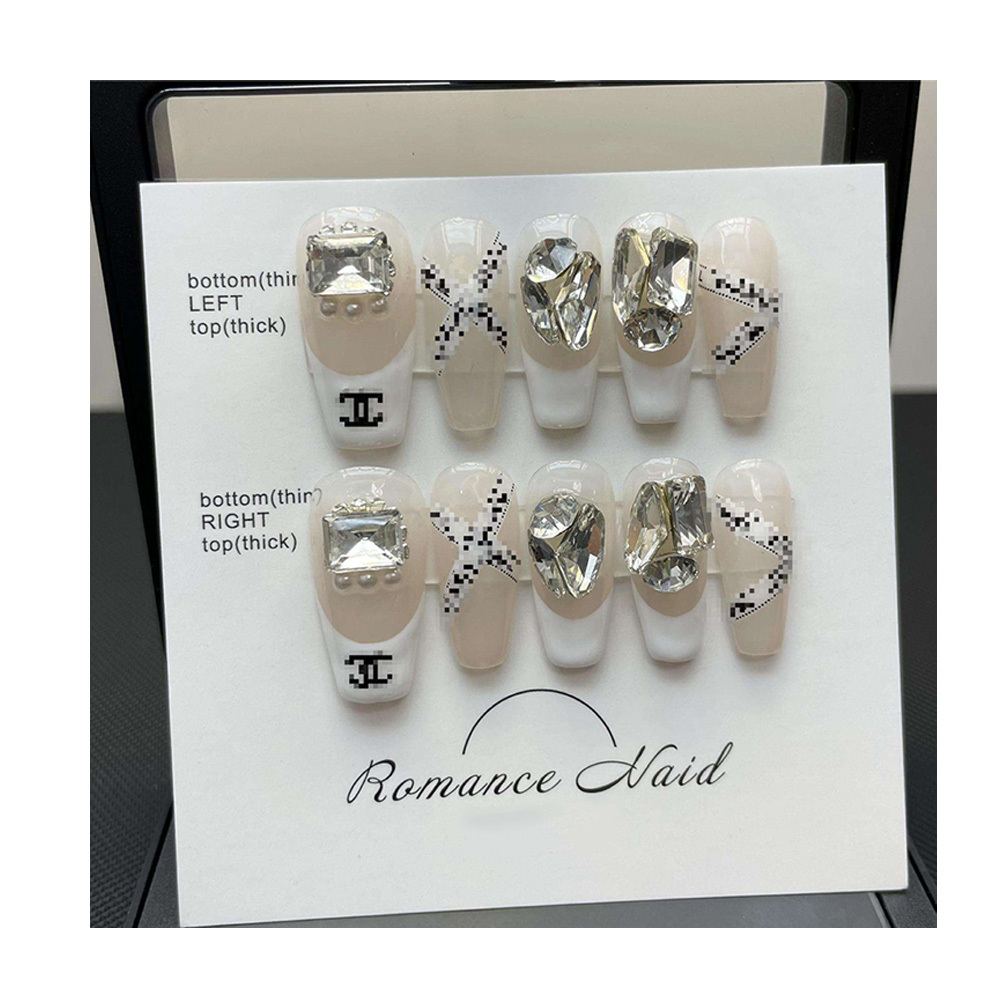 Acrylic Handmade Press On Nails Luxury Logo Artificial Fingernails Wholesale French Tips High Quality Thick Reusable Nails