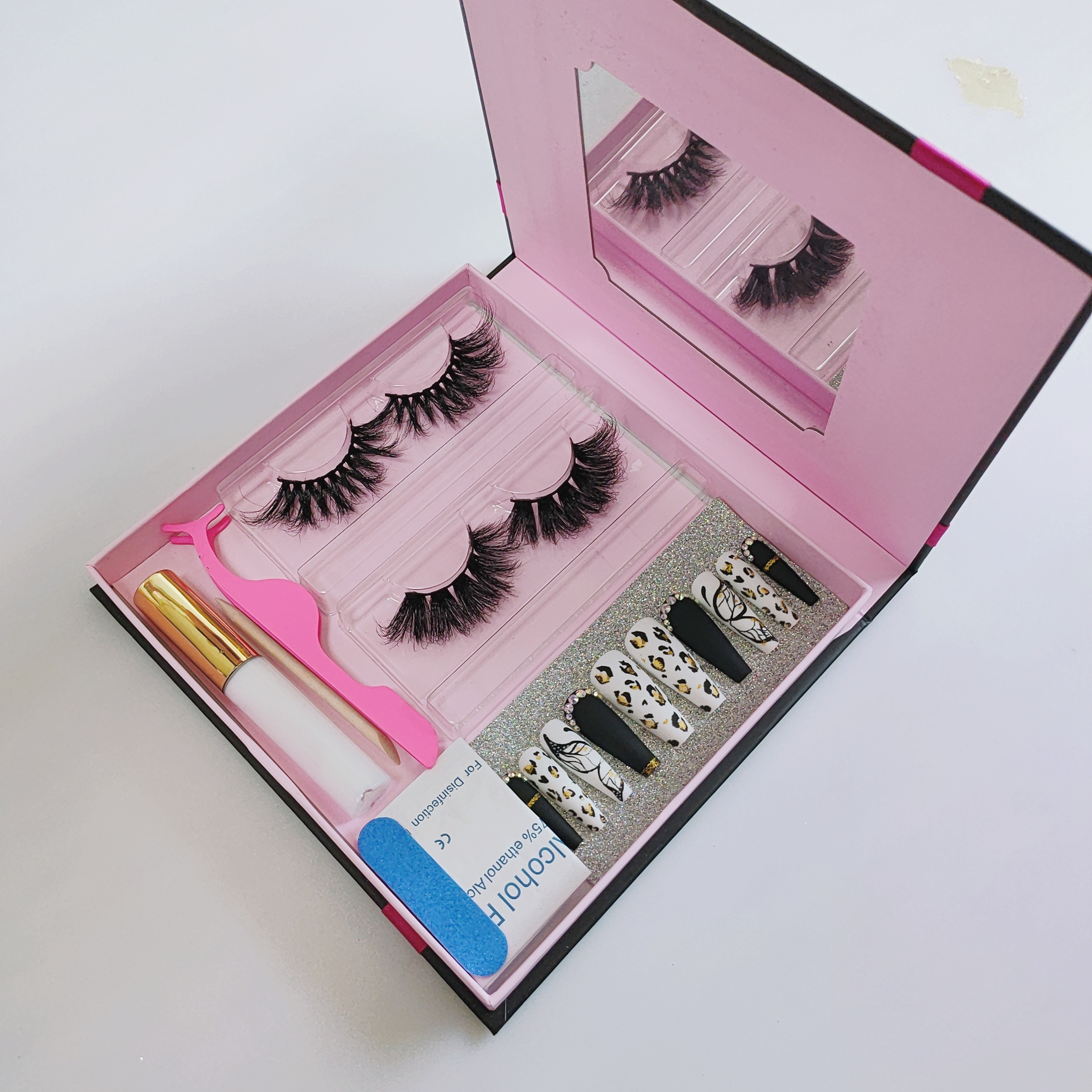 New products japanese designer acrylic nails press on package fake nail with eyelashes set gift box custom