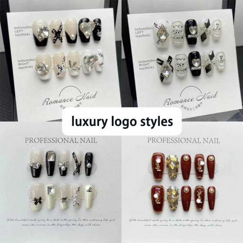 Acrylic Handmade Press On Nails Luxury Logo Artificial Fingernails Wholesale French Tips High Quality Thick Reusable Nails