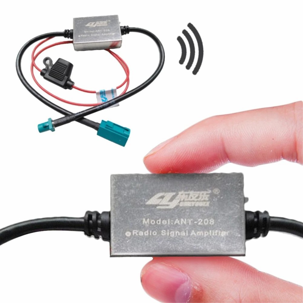 12V Car FM Amplifier FM Signal Amplifier Anti-Interference Car Metal Antenna Universal Radio Auto Signal Booster 88-108mhz