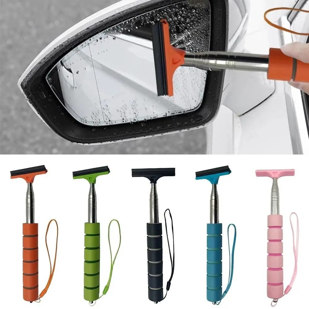 Car Rearview Mirror Wiper Stainless Steel Telescopic Retractable Layered Brush Head Window Wash Cleaning Brush Handheld Wiper