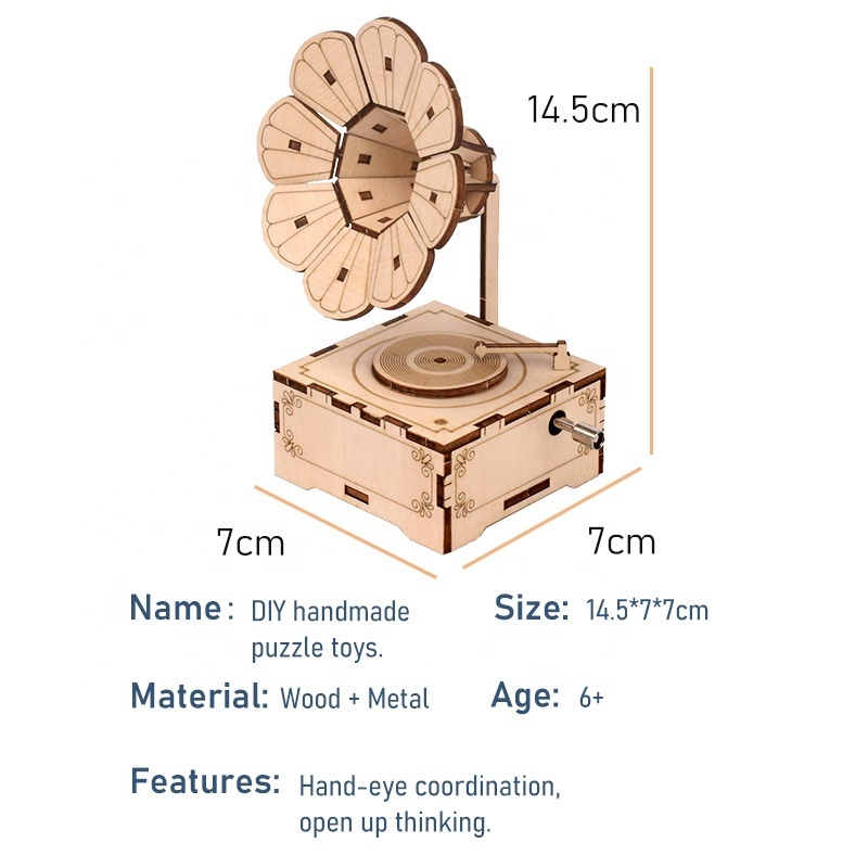 Assembling Puzzle Hand Crank Music Box Sky City Music Wooden High Quality DIY 3D Wooden Models Unisex Wooden Toys for Children