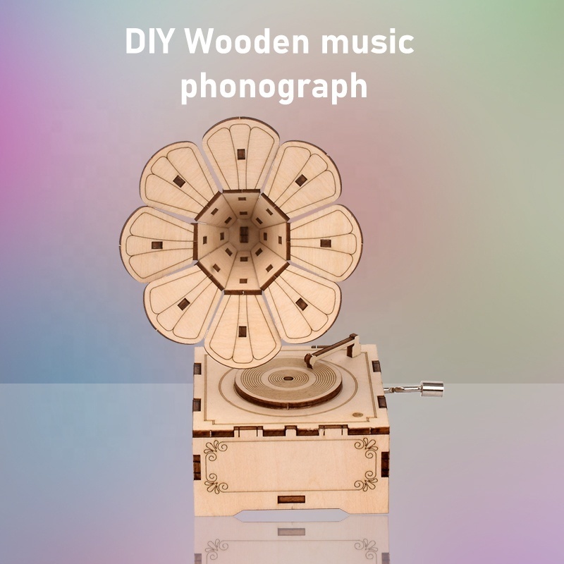 Assembling Puzzle Hand Crank Music Box Sky City Music Wooden High Quality DIY 3D Wooden Models Unisex Wooden Toys for Children