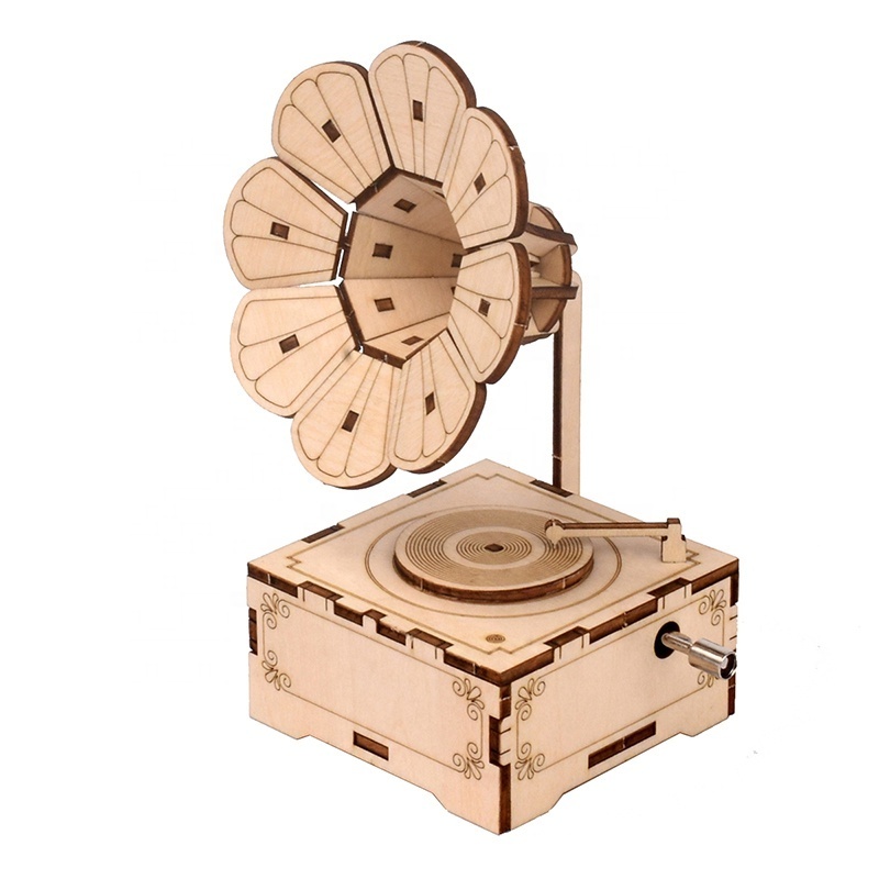 Assembling Puzzle Hand Crank Music Box Sky City Music Wooden High Quality DIY 3D Wooden Models Unisex Wooden Toys for Children