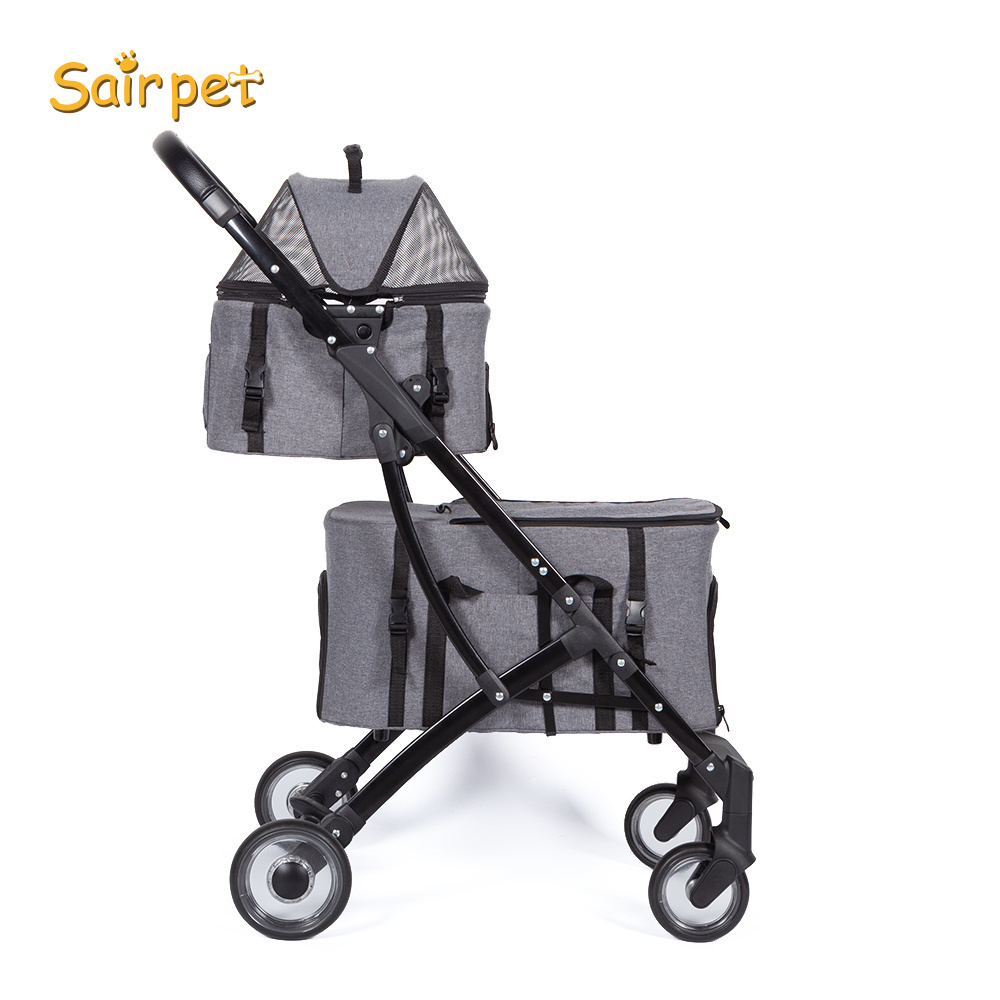 Portable Folding Twin Level Four Wheel Outdoor Travel double  Pet Stroller lightweight double cat   dog child toy pet stroller