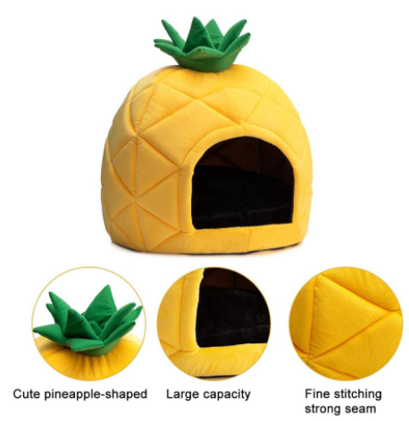 Self Warming Cat Dog Cushion Bed Pad House Calming Pineapple Cave Tent Sleeping Bag Nest Hooded Pet Bed Burrow Lounge Pet Condo