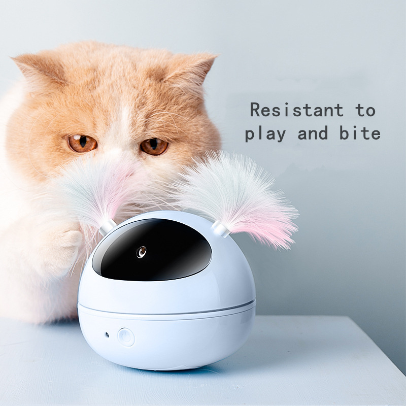 Pet Smart Interactive Cat Toy Laser 360 Degrees Self Rotating Ball Feathers Toys Pet Electronic Ball Toys Cat Accessories